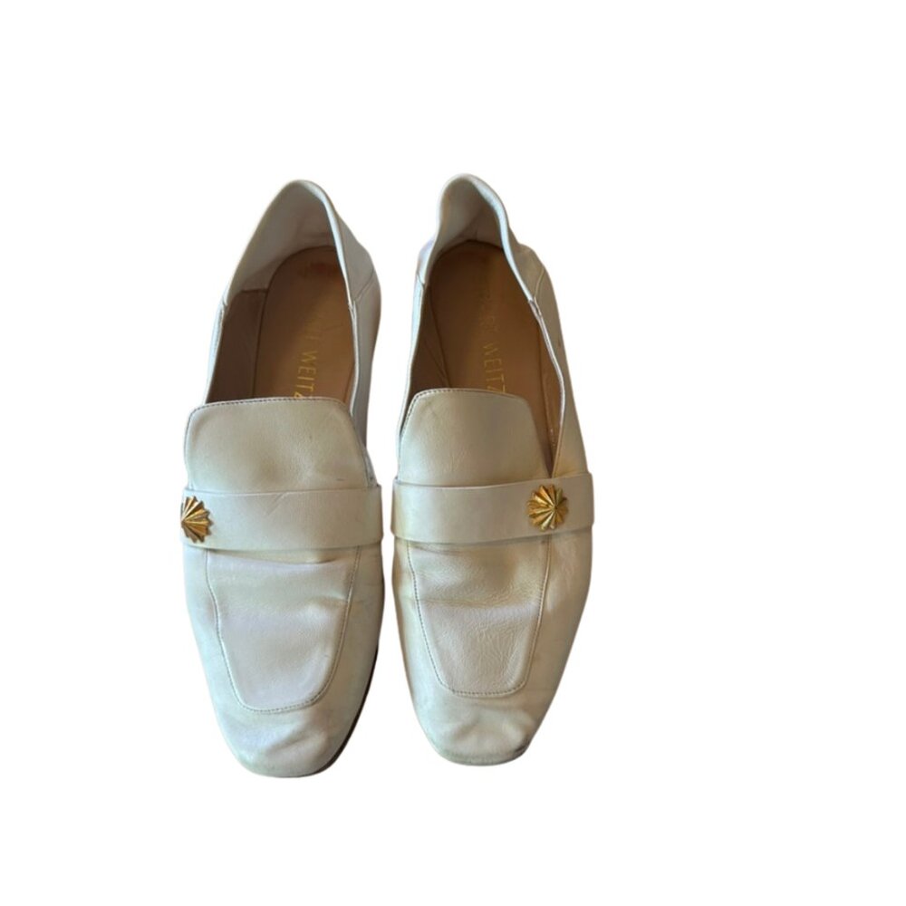 Stuart Weitzman white leather loafers